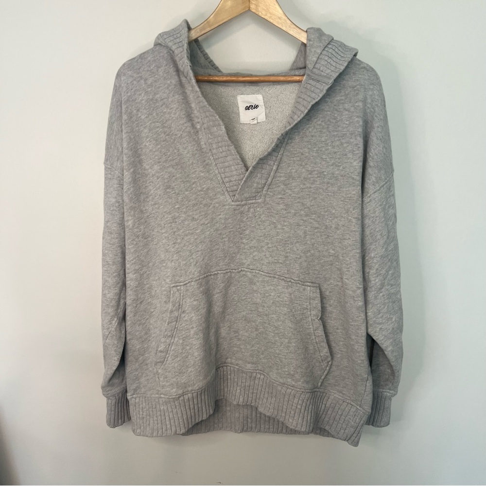 Aerie Gray Oversized Hoodie Kangaroo Pocket Pullover Sweatshirt Size M lounge
